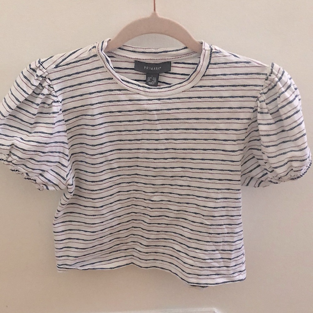 Primark Girls blouse with white, pink and blue stripes.